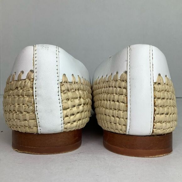 Zara Trafaluc White Leather Wheat Braided Edges Slip On Ballet Flat Sz 36/USA 6 - Picture 4 of 9